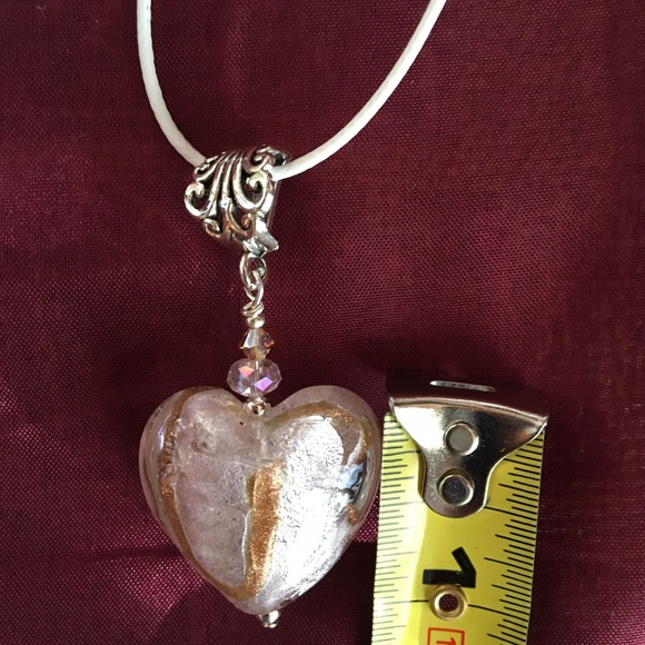 Glass heart pendant on white silk cord - Picture 2 of 8